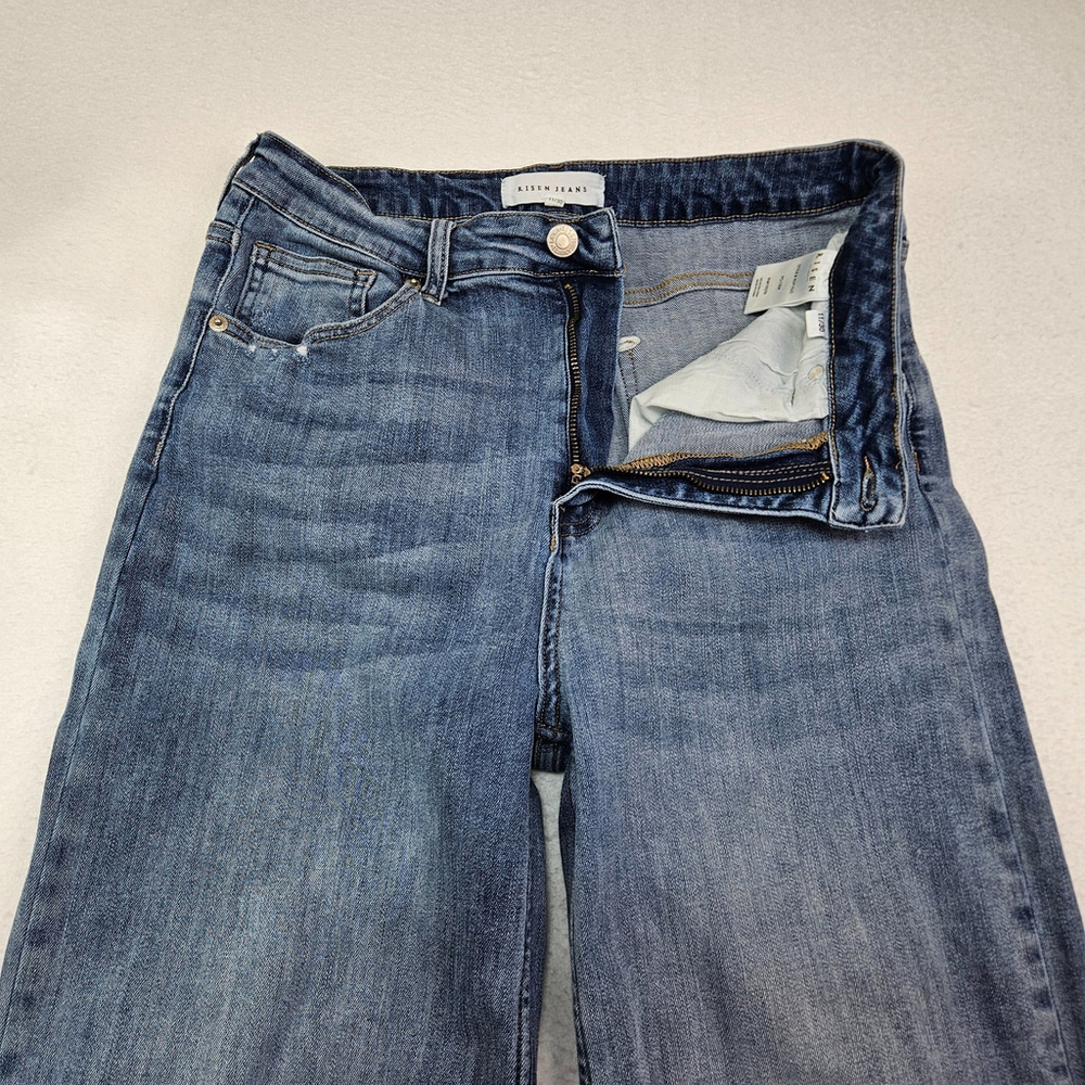 Risen High Rise Crop Wide Fray Hem Jeans Women's 11/30 Blue Denim - Picture 10 of 14